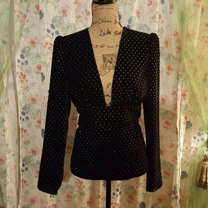 Express Velour Velvet Black Top Silver Glitter